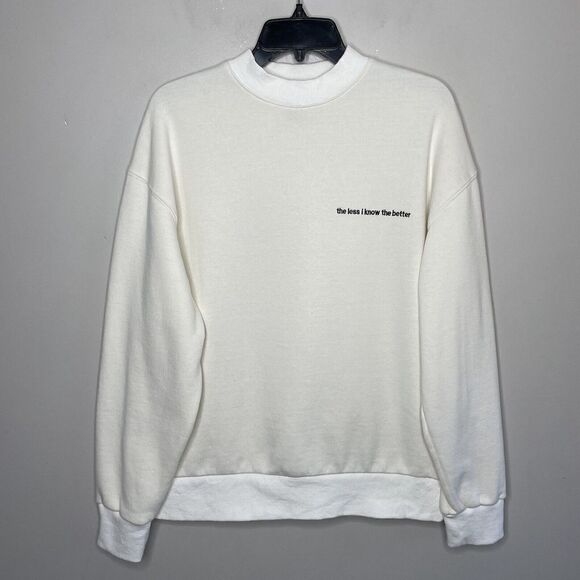FOREVER 21 Sweatshirt Men Small S Ivory Crewneck Pullover Less I Know The Better - Picture 1 of 6